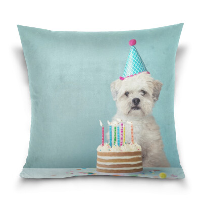 

ALAZA Throw Pillow Case Decorative Pillow Covers 16 X 16 inch Dog With Birthday Cake Pattern Pillowcase