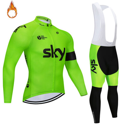 

2018 pro team Sky winter thermal fleece cycling jersey bicycle clothing set ropa ciclismo invierno MTB bike jersey bib pants kit