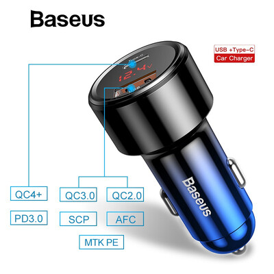

Baseus Quick Charge 40 30 Car Charger For Xiaomi Mi 9 Redmi Note 7 Pro 45W PD Fast Phone Charger in car AFC SCP For Huawei P30