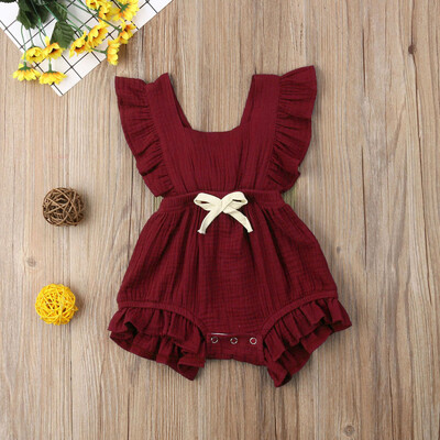

Newborn Infant Baby Girls Color Solid Ruffles Backcross Romper Bodysuit Outfits