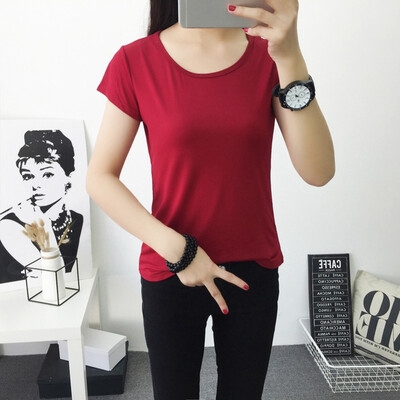 

Solid Color Short-sleeved Womens T-shirt Summer Ladies Slim O-neck Short-sleeved T-shirt