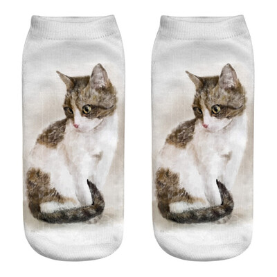 

1Pair Women Low Cut Ankle Socks Funny Socks Cat Cartoon 3D Printing Socks Cotton Hosiery Printed Socks