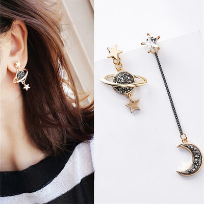 

Fashion Charming Star Moon Asymmetrical Alloy Women Long Earrings Jewelry Gift