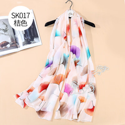 

New Ginkgo Leaf Silk Scarf Simulation Silk Print Sunscreen Dress Scarf Scarf Manufacturer Wholesale SK017