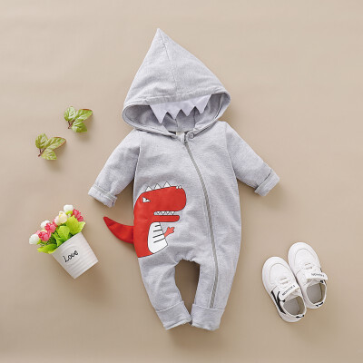 

Spring Autumn Casual Jumpsuits Baby Boy Cartoon Printing Long Sleeve Hooded Rompers