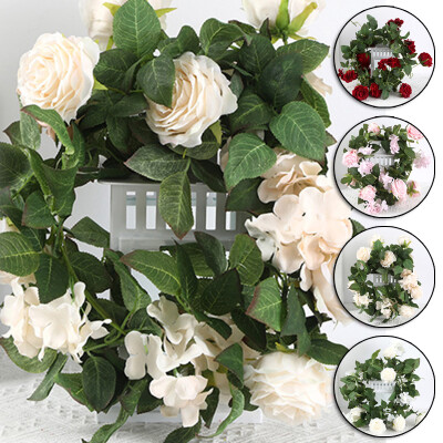 

Artificial Rose Garland Flower Wreath Hanging Ornament Rattan Wall Home Decor UK