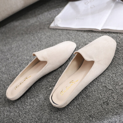 

Baotou semi-slippers spring 2019 new shallow womens shoes Korean version of square chic flat-soled slippers