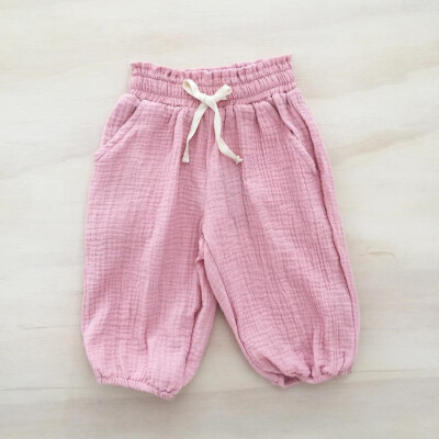 

Newborn Toddler Baby Kid Girl Cotton Linen Wrinkled Bloomers Trousers Leggings Pants