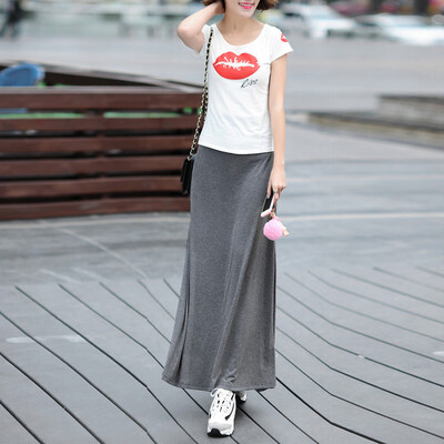 

Women New Fashion Casual Summer Solid Color Loose Long Skirt
