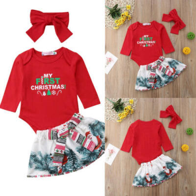 

USA Xmas Newborn Baby Infant Girl My 1st Christmas Romper Dress Outfit Clothes N