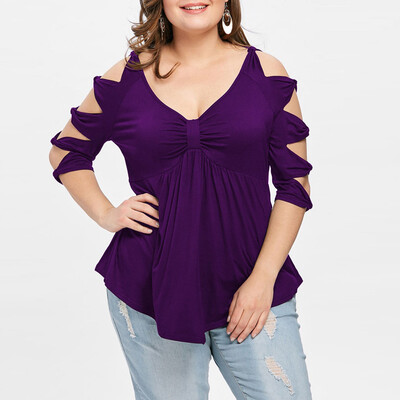 

Roseonmyhand Fashion Womens Plus Size Bowknot Cut Hollow Out Empire Waist V-Neck T-shirt Tops