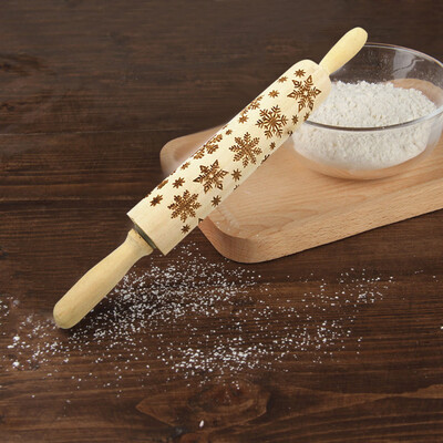 

Tailored Kitchen Wood Rolling Pin Engraved Carved Embossed Christmas Rolling Pin Tool