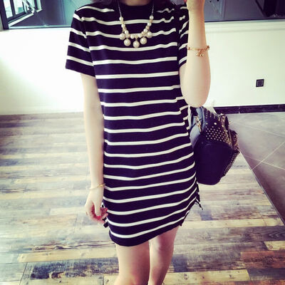 

Women T-shirts Shape Dresses Tee Shirt Party Dresses Sexy Wild Striped Camisas Femininas Korean Ropa Tumblr Vetement