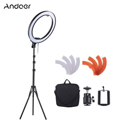 

Andoer 18 Inch 5500K LED Video Light Dimmable Photography Ring Fill Light 600 LED Light Beads CRI90 36W with Light Stand Color Fi