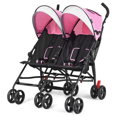 

Foldable Twin Baby Double Stroller Ultralight Umbrella Kids Stroller-Pink
