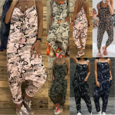 

Women Camouflage Sleeveless Jumpsuit Romper Summer Loose Wide Leg Pants Playsuit