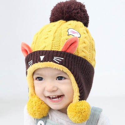

Childrens winter cap kitten plus fluffy ear protection wool cap 5-24 months baby warm knit cap