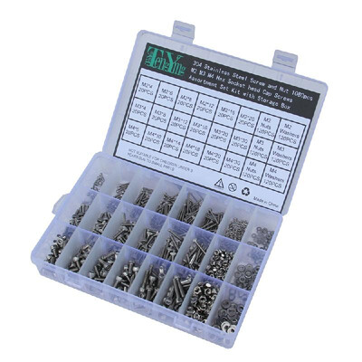 

1080pcs Stainless Steel Screw&Nut Hex Socket Heads Cap Screws Assortment Set Kit with Storage Box
