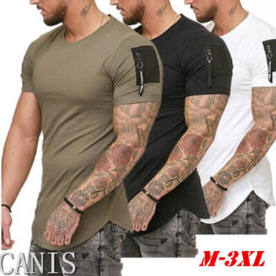

Mens Slim Fit O Neck Short Sleeve zipper Muscle Tee T-shirt Casual Blouse Tops