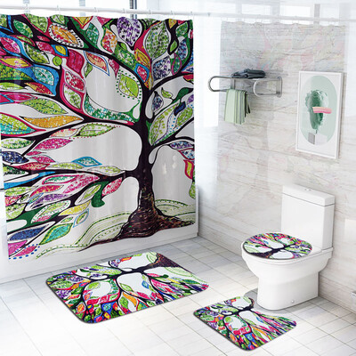 

〖Follure〗4PCS Non Slip Toilet Polyester Cover Mat Set Bathroom Shower Curtain