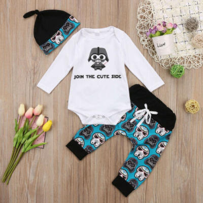 

3pcs Toddler Infant Kid Baby Boy Girl Clothes Romper TopsPantsHat Outfits Set