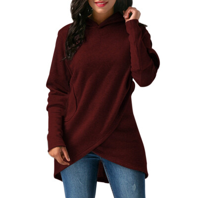 

Women Long Sleeve Hooded Asymmetric Hem Wrap Hoodie Sweatshirt Outwear Tops Pullovers -XL