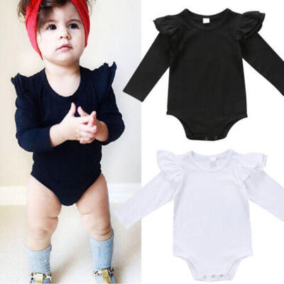 

US Newborn Baby Girl Long Sleeve Solid Bodysuit Romper Jumpsuit Outfits Clothes