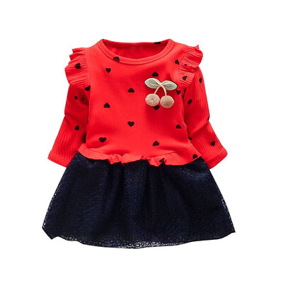 

Autumn Spring Casual Baby Girls Dot Print Princess Dress Cotton Kids Toddler Long Sleeve Sundress