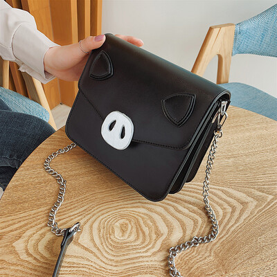 

Qiao Bani 2019 new Korean fashion Dongdaemun pig nose hardware chain small square bag shoulder diagonal tide handbag