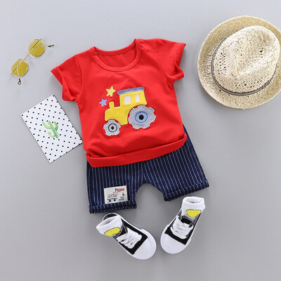 

Summer Boy Clothes Set Cartoon T-shirtstriped Shorts Kids Clothes Set Short Sleeve Car t-shirt For Boy Clothes