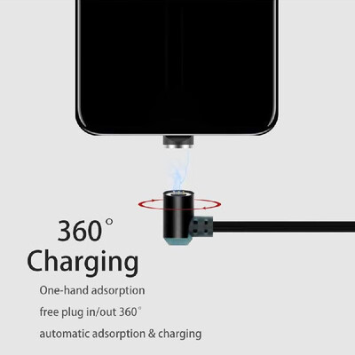

E3 Type-c Charging Cable for Smart Phones Tablet USB C Cord TPE Wire w Magnetic Function LED Light T-shaped Elbow Head Support 36