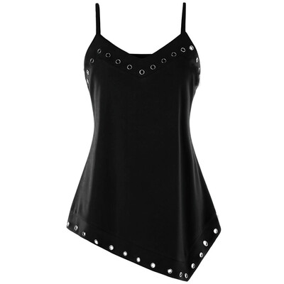 

Roseonmyhand Plus Size Fashion Women Solid Camis V-Neck Asymmetric Tank Up Sleeveless Blouse