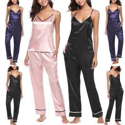 

Fashion Women Lady Silk Satin Pajamas Set Pyjama Sleepwear Nightwear Loungewear Homewear Y