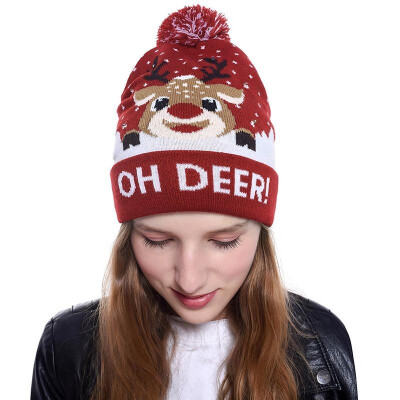 

Unisex LED Colorful Lighted Christmas Beanie Hat Knitted Cap Santa Claus Antler Snowflake Party Cap -3 Flashing Modes