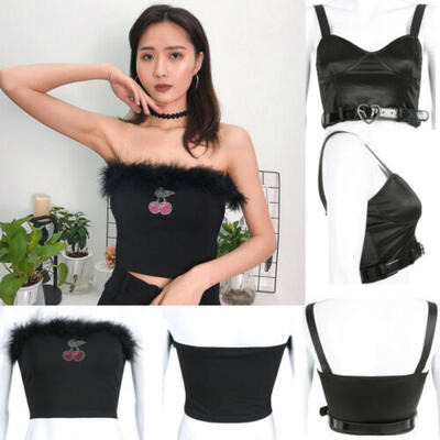 

Women Cherry Casual Off Shoulder Tank Top Vest Blouse Sleeveless Crop Tops Shirt