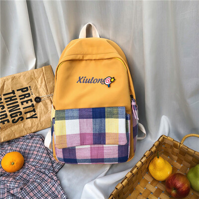 

Old school womens ins Korean high school high-capacity check double-shoulder bag daily college students backpack