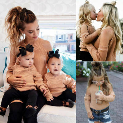 

UK Family Clothing Women Mother Kid Baby Girl Off Shoulder Blouse Clothes Outfit