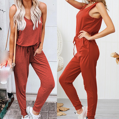 

Starmoon Fashion Women Summer Loose O-Neck Sleeveless Pure Color Jumpsuit Leisure Suit
