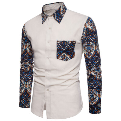 

Men\s Print Slim Fashion Party Collar Floral Long Sleeve T-shirt