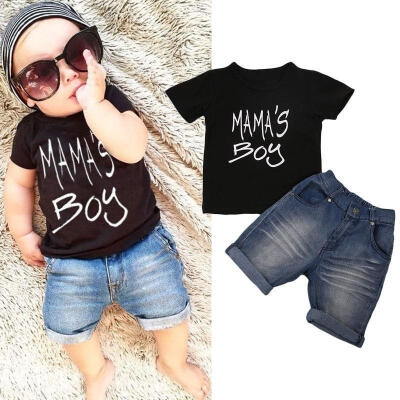 

Mama&39s Boy Summer Outfits Toddler Kids T-shirt TopsJeans Denim Pants 2pcs Set