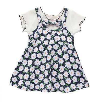 

Fashion Kids Girls Short Sleeve Dress Bowknot Ruffles Daisy Pattern Dresses