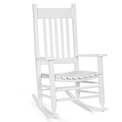 

Porch Rocker Deck Patio Backyard Solid Wood Rocking Chair-White