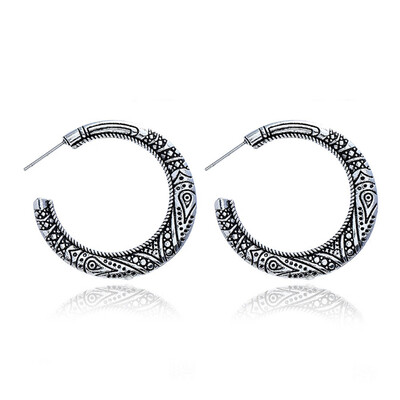 

Fashion Vintage Punk Carved Flower Round Hoop Earrings