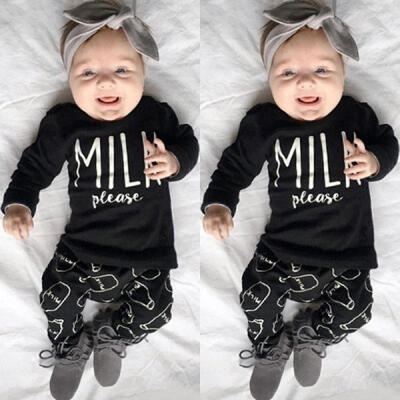 

2Pcs Newborn Baby Boys Girls Top T-shirt Bodysuit Long Pants Clothes Outfits Set