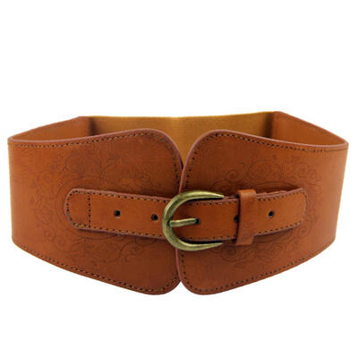 

Vintage Women Faux Leather Buckle Elastic Wide Belt Strap Solid Color Waistband