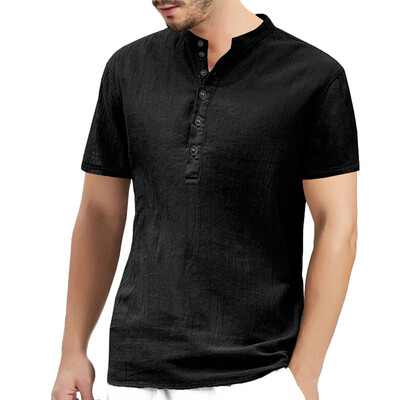 

Toponeto Men Summer Cotton Linen Casual Buttoned-Decor Tops Blouse