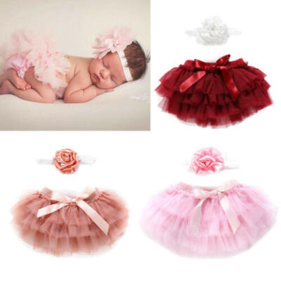 

Baby Girls Newborn Tutu Tulle Bowknot Holiday Dress Skirts & Headband Outfit Set