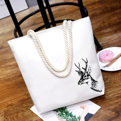 

Hot Fashion Letter Print Canvas Tote Bag Shoulder Handbag With Hemp Ropes for Women Girls