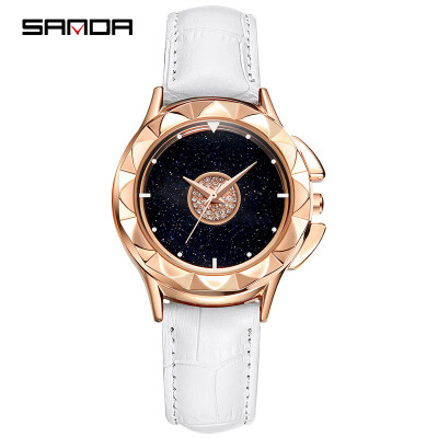 

New Luxury Rose Gold Women Watches Fashion Good Luck Ladies Quartz Starry Sky Diamond Clock Casual Leather Waterproof Clock Gift