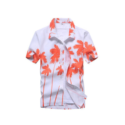 

Coconut Tree Printing Loose Shirt Casual Quick Dry Short Sleeve Mens Shirt Beach Tops Clothes Clothing